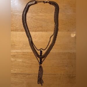 Gold Tone Multi Chain Beaded Necklace